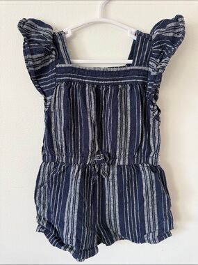 Old Navy Navy and Light Gray Striped Girls' Romper with Flutter Sleeves